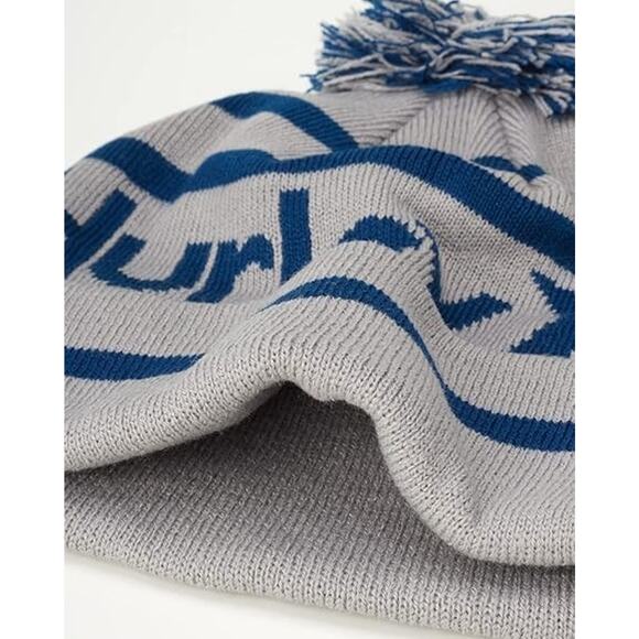Hurley Ragland Gray Blue Pom Beanie Knit Winter Hat Cuffed Acrylic One Size New - Picture 5 of 12